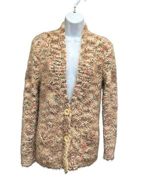 GED London Multicolor Shaggy Knit SOFT Button Front Cardigan Size L